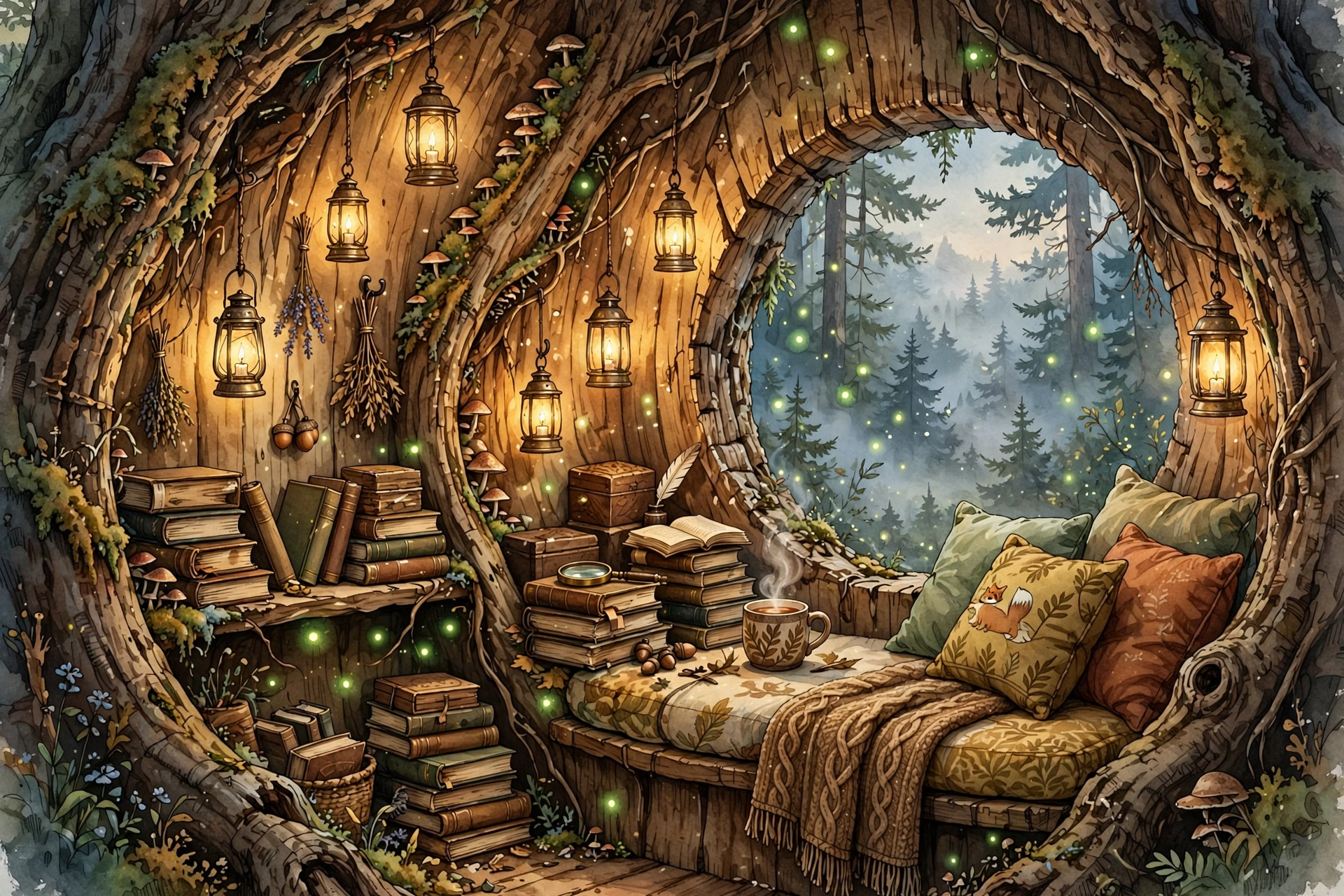 Reading Nook in a Hollow Tree